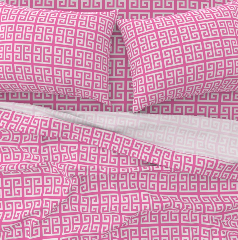 Bedding Sheet Set - Greek Key- Hibiscus Pink and White (Copy)