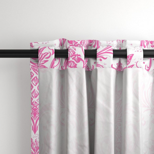 Curtains - Grand Millennial Pineapple Damask - Hibiscus Pink & White