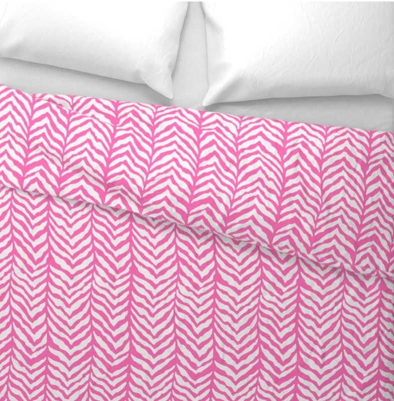 Duvet Cover - Zerba Herringbone - Hibiscus Pink and White