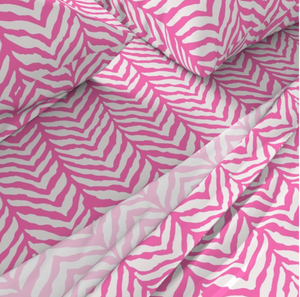 Bedding Sheet Set - Zebra Herringbone- Hibiscus Pink and White