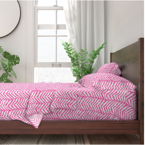 Bedding Sheet Set - Zebra Herringbone- Hibiscus Pink and White