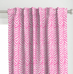 Curtains - Zebra Herring Bone - Hibiscus Pink & White