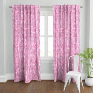 Curtains - Zebra Herring Bone - Hibiscus Pink & White