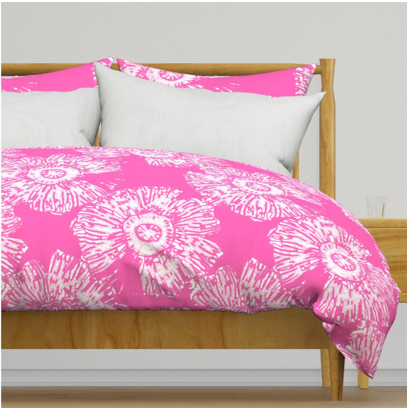 Duvet Cover - Jumbo Flowers - Hibiscus Pink and White