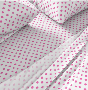 Bedding Sheet Set - Painterly Polka Dots - Hibiscus Pink and White