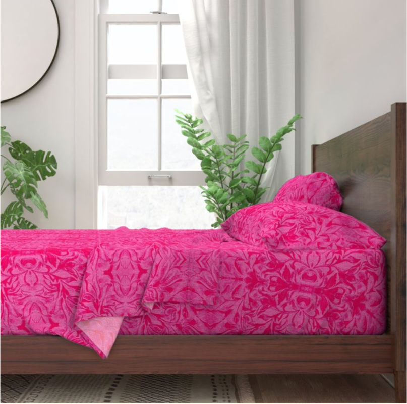 Bedding Sheet Set - Carved Lilies in Hot Pink