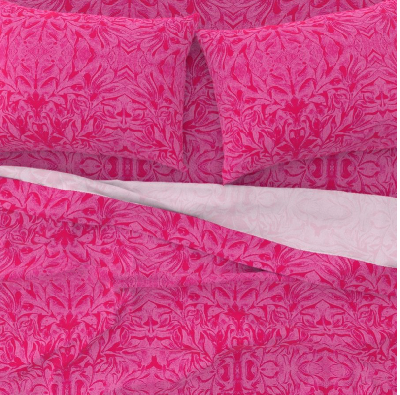 Bedding Sheet Set - Carved Lilies in Hot Pink
