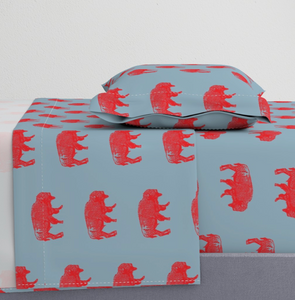 Bedding Sheet Set - Red Bison on French Gray