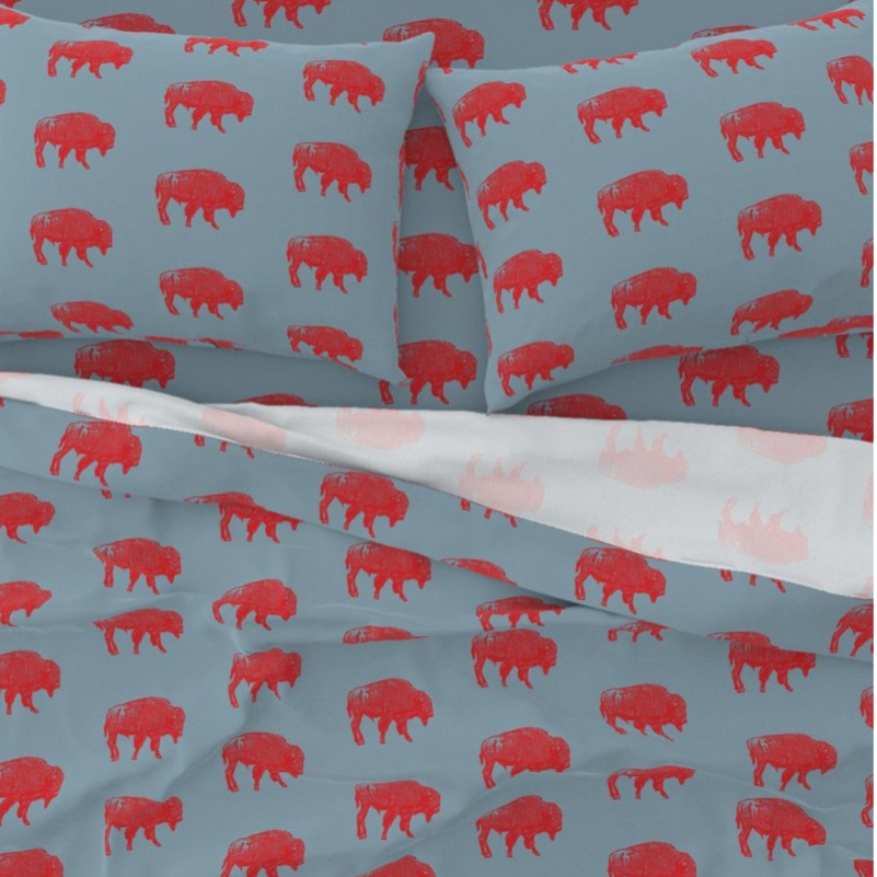 Bedding Sheet Set - Red Bison on French Gray