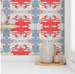 Where the Buffalo Roam Wallpaper - Red Western Ikat  French Blue Gray