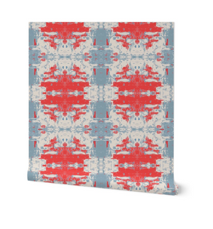 Where the Buffalo Roam Wallpaper - Red Western Ikat  French Blue Gray