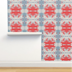 Where the Buffalo Roam Wallpaper - Red Western Ikat  French Blue Gray