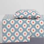 Bedding Sheet Set -  Where the Buffalo Roam Wallpaper - Moroccan Ikat Eyes - Blue, Bisque Beige, Red