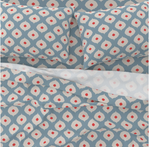 Bedding Sheet Set -  Where the Buffalo Roam Wallpaper - Moroccan Ikat Eyes - Blue, Bisque Beige, Red