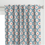 Curtains - Where the Buffalo Roam Wallpaper - Moroccan Ikat Eyes - Blue, Bisque Beige, Red