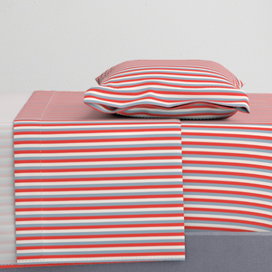 Bedding Sheet Set -  Where the Buffalo Roam Wallpaper - Skinny Stripes Red and French Blue