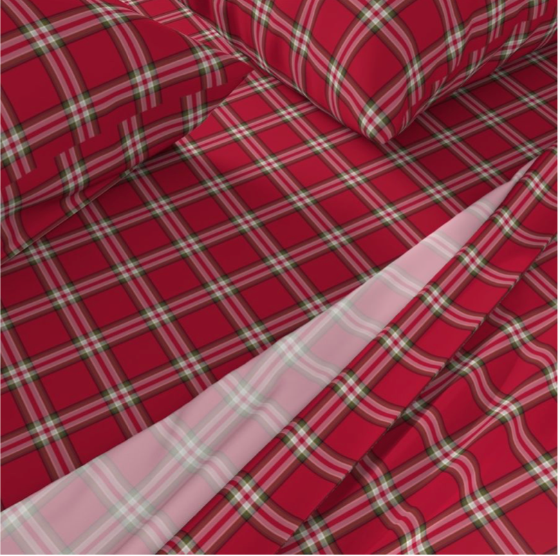 Bedding Sheet Set -  Where the Buffalo Roam Wallpaper - Rodeo Red Plaid