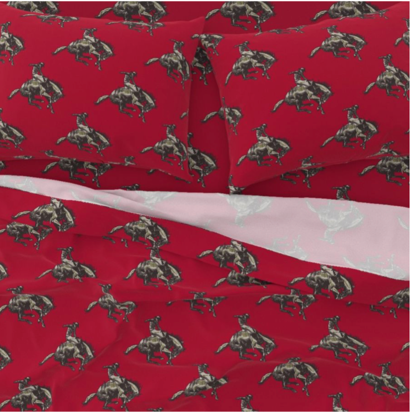 Bedding Sheet Set -  Where the Buffalo Roam Wallpaper - Red Rodeo Riders