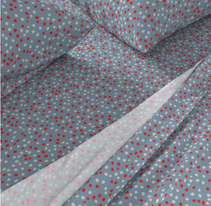 Bedding Sheet Set -  Where the Buffalo Roam Wallpaper - painterly polka dots french blue and bisque and red