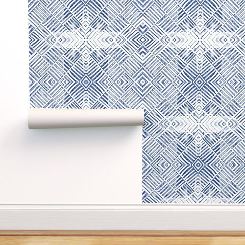 Moreland Latticework Wallpaper - Blue and White