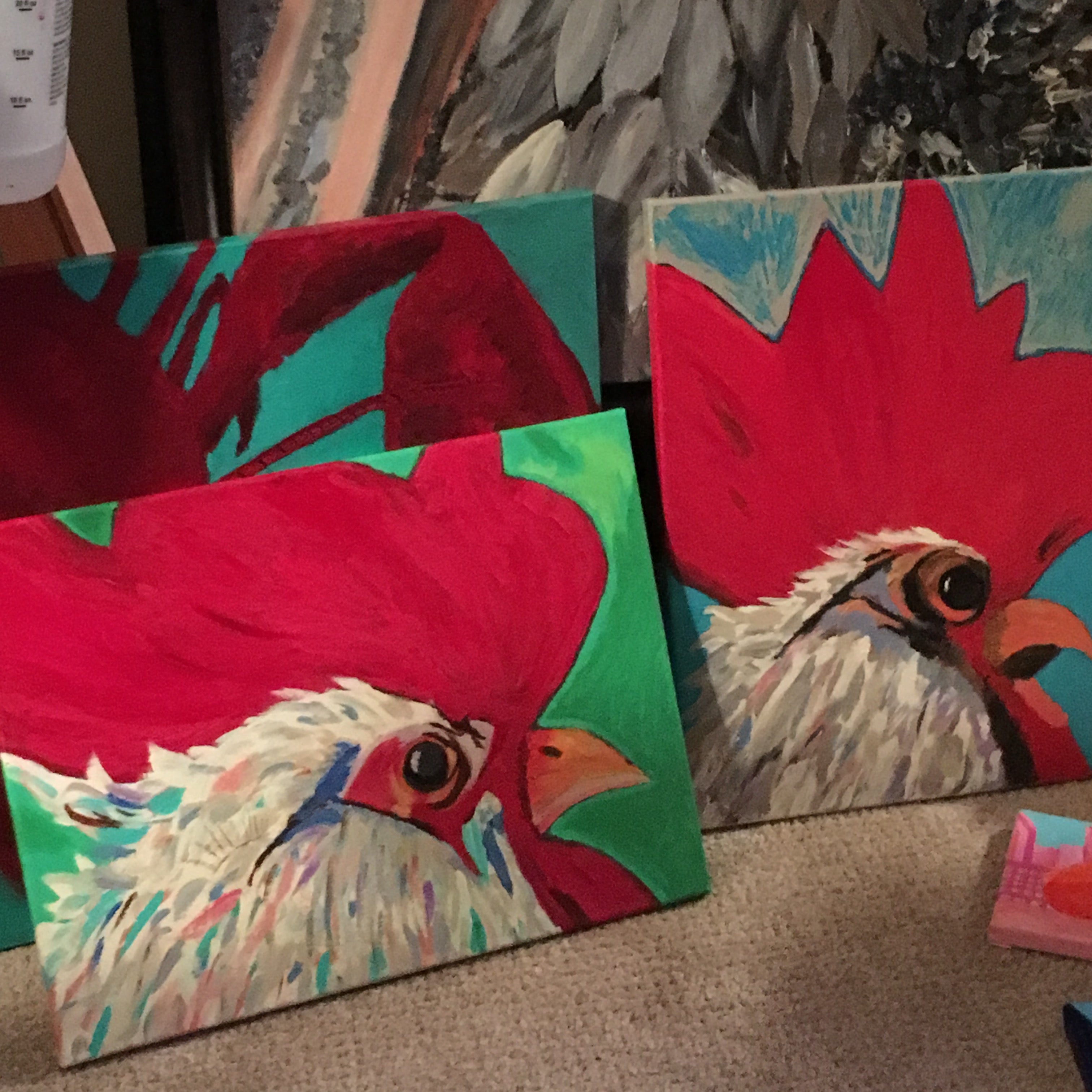 Rooster #3, acrylic painting, size: 12x16