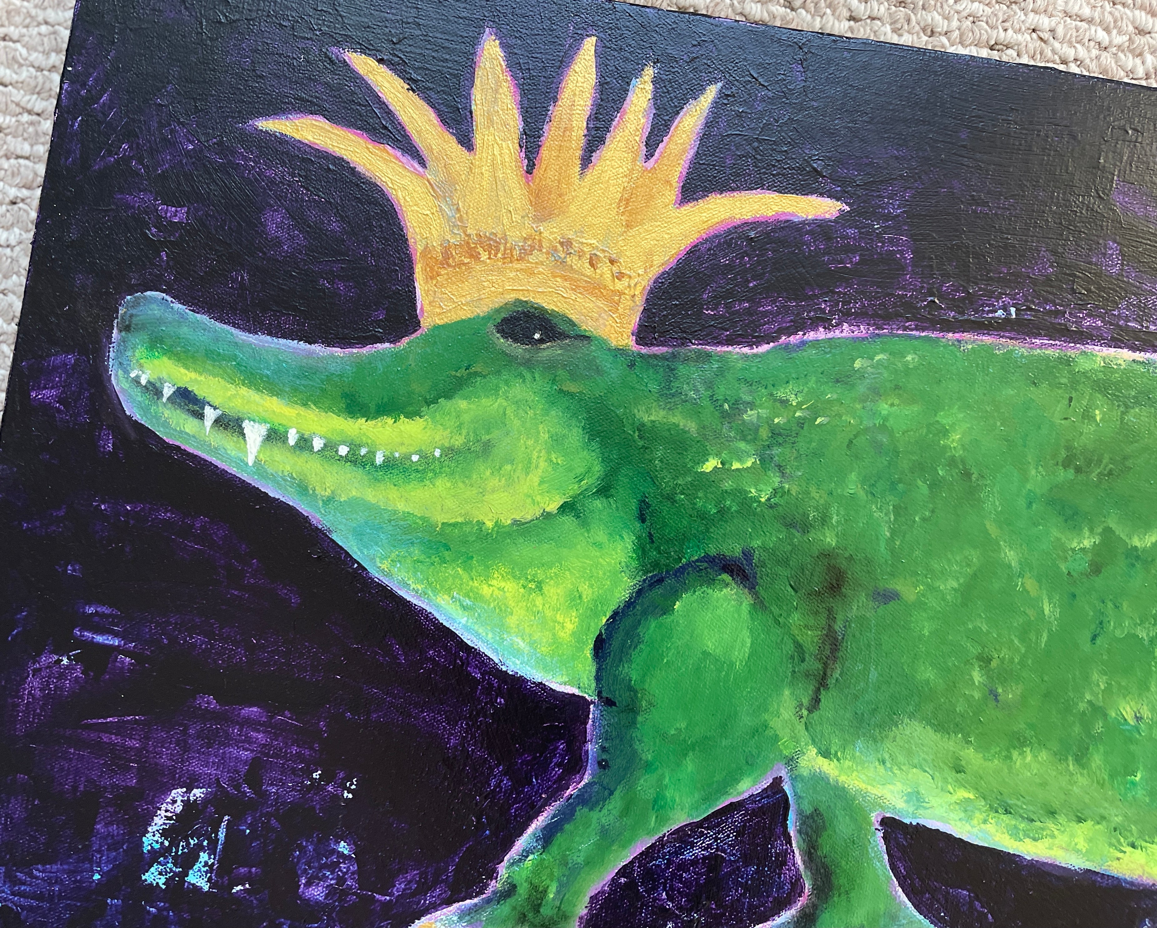 Royal Alligator, King of Mardi Gras; acrylic painting