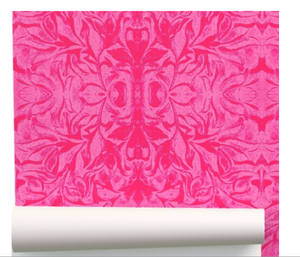 Carved Lilies Damask Wallpaper - Hot Lipstick Pink