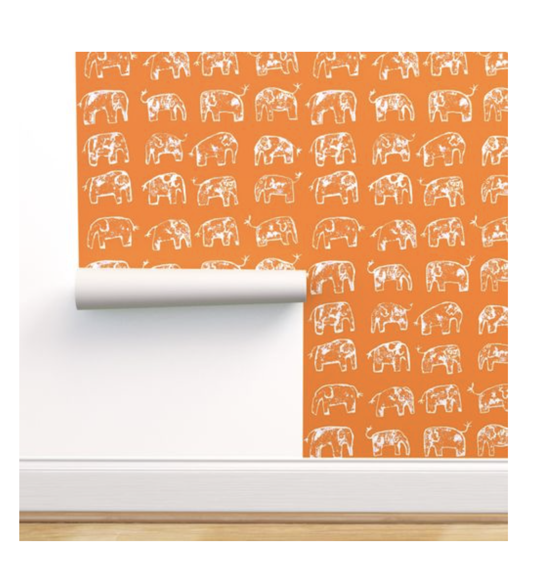 Elephant Walk Wallpaper - Orange and White