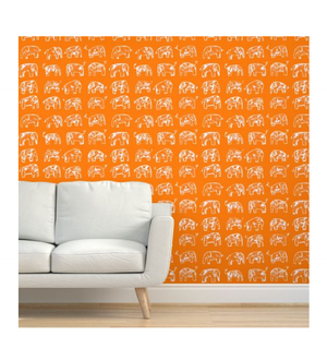 Elephant Walk Wallpaper - Orange and White