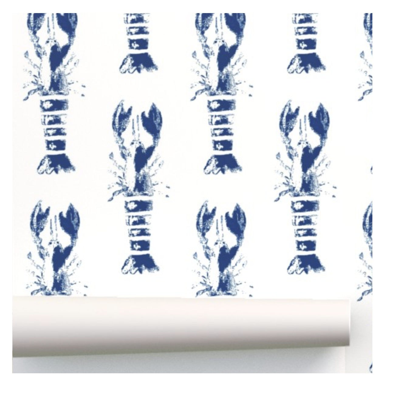Lobster Wood Block Print - Wallpaper - White & Navy